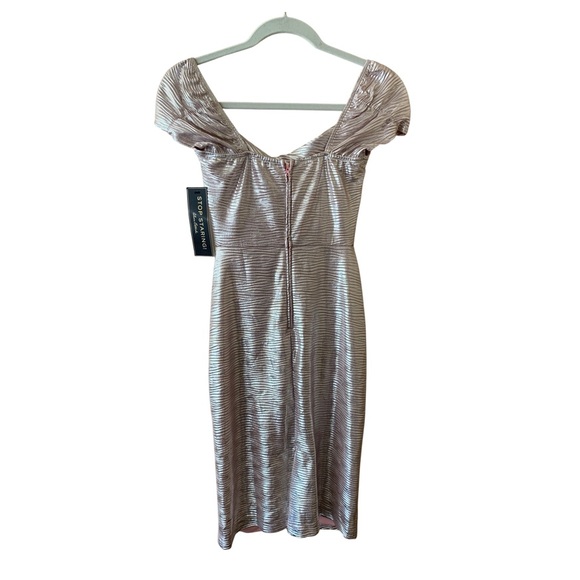 NWT Stop Staring Pink Metallic Fitted Dress Size S - Picture 2 of 5